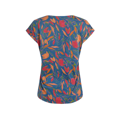 Ensign Blue - Back - Weird Fish Womens-Ladies Paw Paw Floral Jersey Organic Top