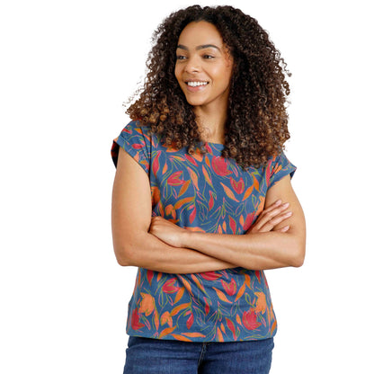 Ensign Blue - Side - Weird Fish Womens-Ladies Paw Paw Floral Jersey Organic Top
