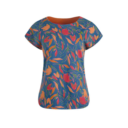 Ensign Blue - Front - Weird Fish Womens-Ladies Paw Paw Floral Jersey Organic Top