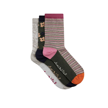Olive Green - Front - Weird Fish Womens-Ladies Parade Patterned Socks (Pack of 3)
