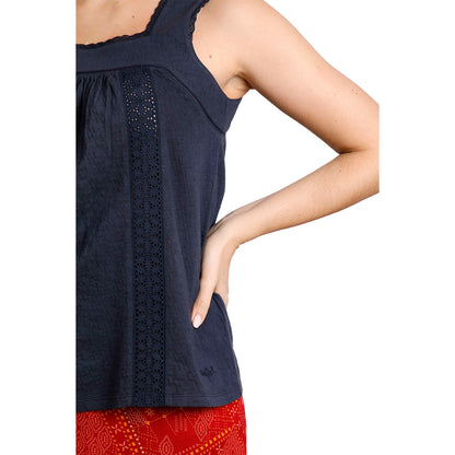 Navy - Side - Weird Fish Womens-Ladies Chelle Organic Cotton Square Neck Vest Top