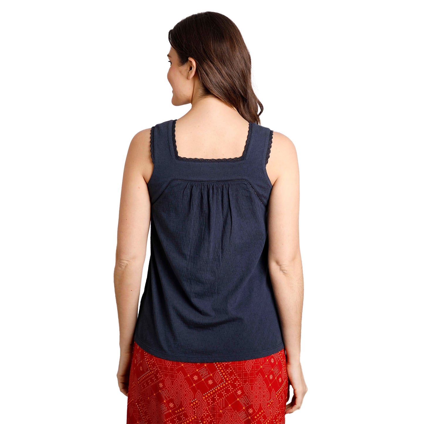 Navy - Pack Shot - Weird Fish Womens-Ladies Chelle Organic Cotton Square Neck Vest Top