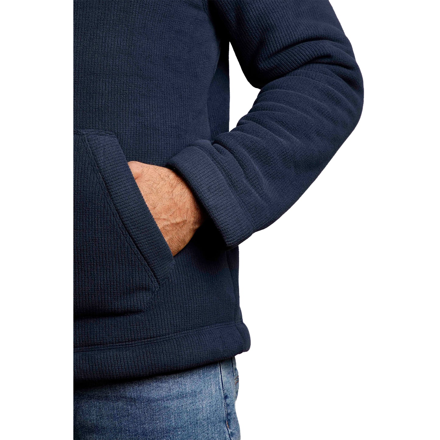 Navy - Side - Weird Fish Mens Inglewood Grid Fleece Button Neck Hoodie