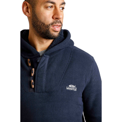 Navy - Lifestyle - Weird Fish Mens Inglewood Grid Fleece Button Neck Hoodie