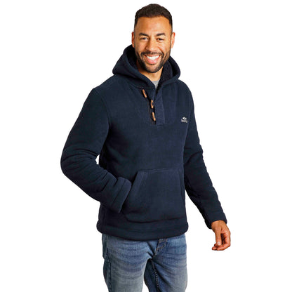 Navy - Pack Shot - Weird Fish Mens Inglewood Grid Fleece Button Neck Hoodie