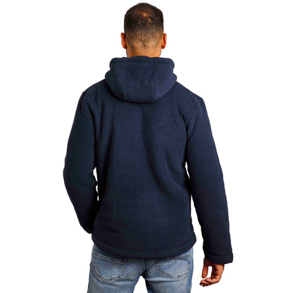 Navy - Close up - Weird Fish Mens Inglewood Grid Fleece Button Neck Hoodie