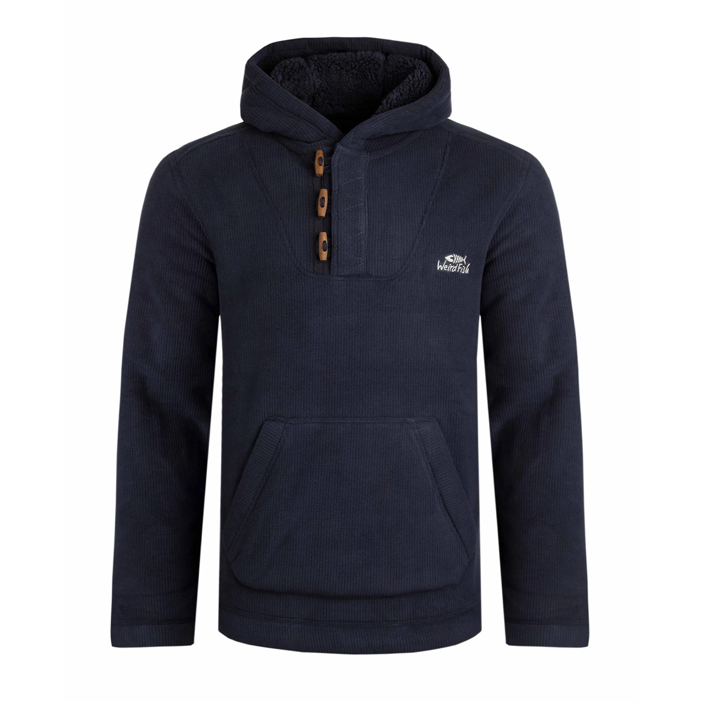 Navy - Front - Weird Fish Mens Inglewood Grid Fleece Button Neck Hoodie