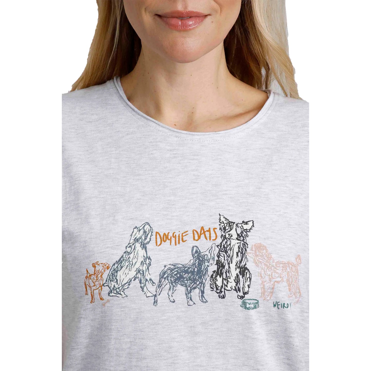Grey Marl - Side - Weird Fish Womens-Ladies Doggie Day Printed Slub Organic T-Shirt