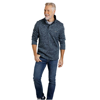 Navy - Side - Weird Fish Mens Seataller Knitted Recycled Polyester Button Neck Fleece Top