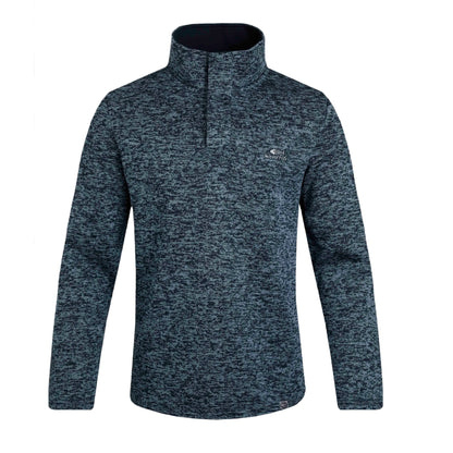 Navy - Front - Weird Fish Mens Seataller Knitted Recycled Polyester Button Neck Fleece Top