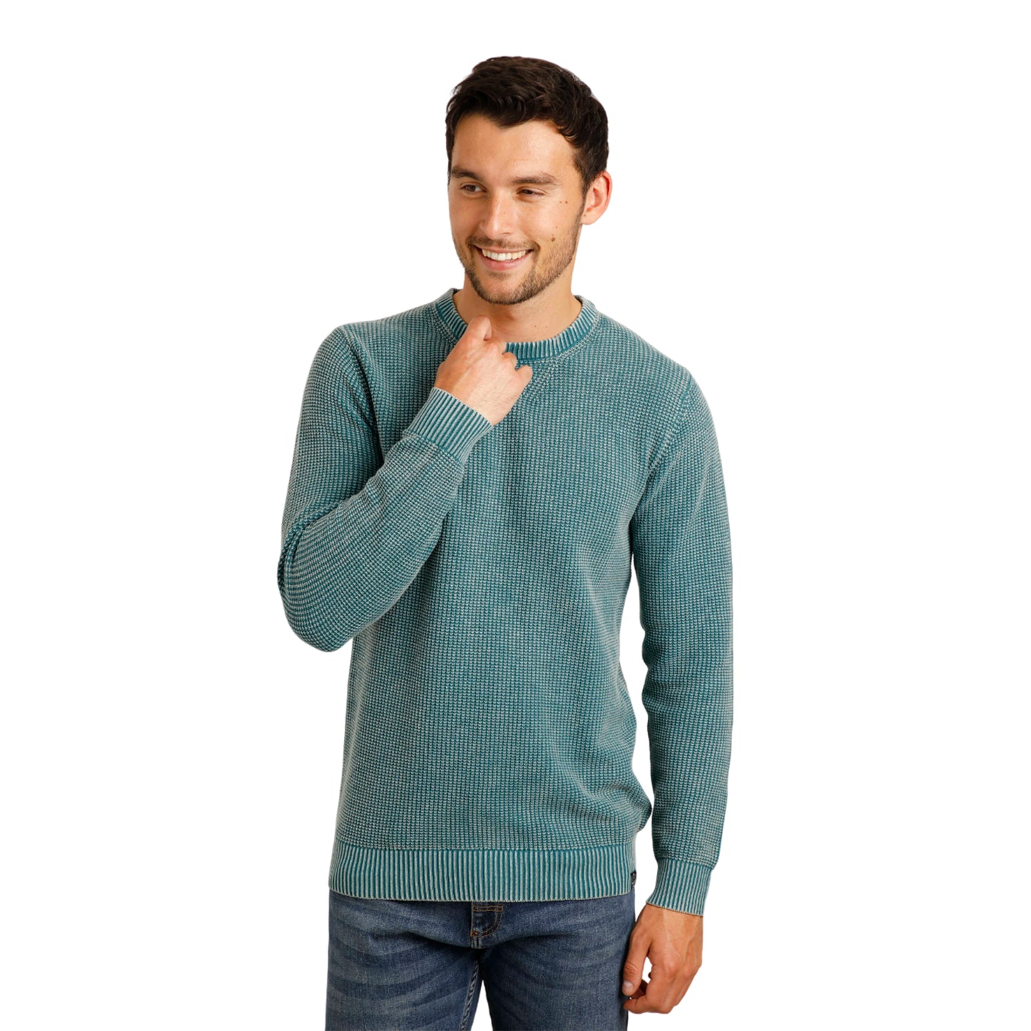 Ensign Blue - Side - Weird Fish Mens Easton Waffle Crew Neck Jumper