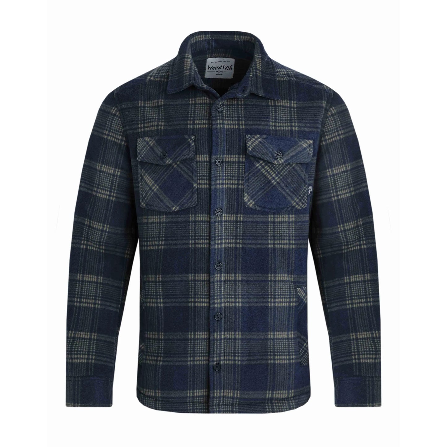 Navy - Front - Weird Fish Mens Tyburn Checked Fleece Shirt Jacket