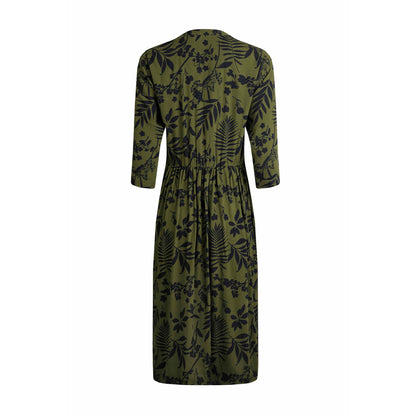 Olive Green - Back - Weird Fish Womens-Ladies Hellen Floral EcoVero Tiered Midi Dress