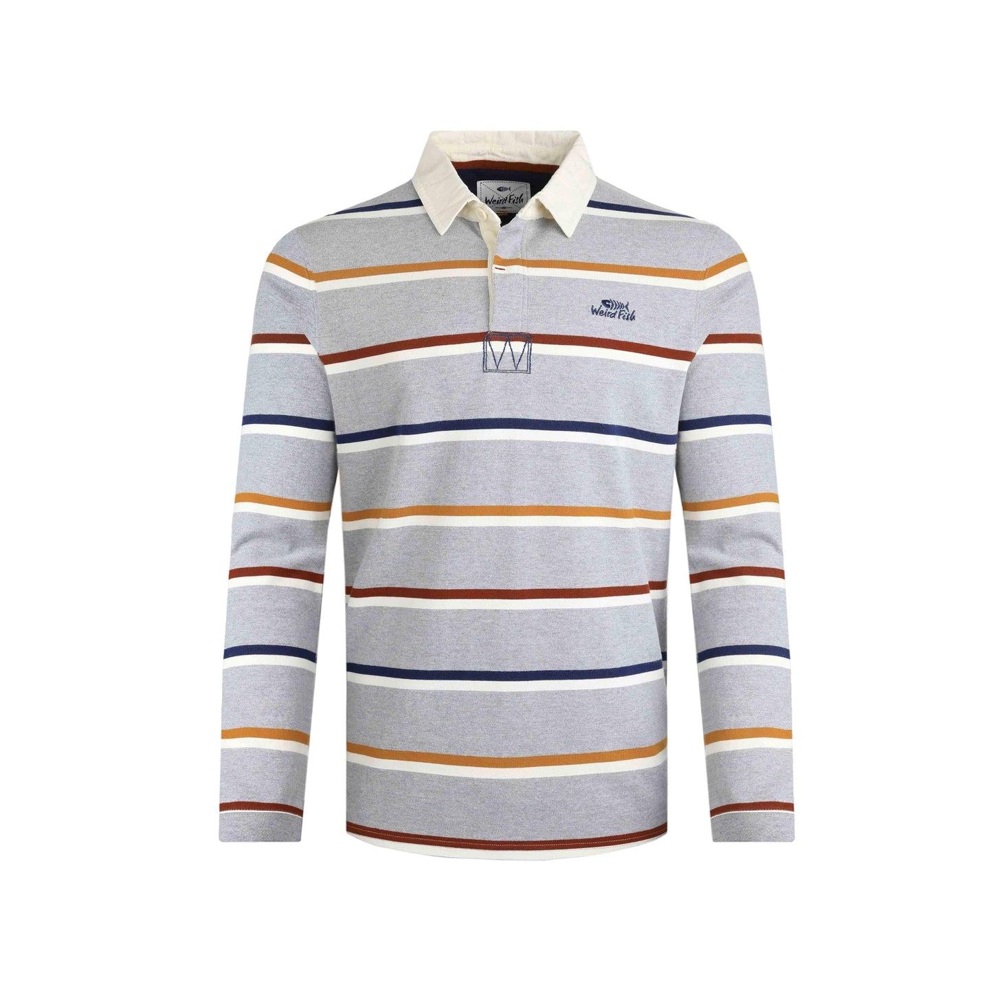 Grey Marl - Front - Weird Fish Mens Laxton Striped Organic Long-Sleeved Rugby Shirt