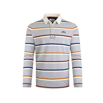 Grey Marl - Front - Weird Fish Mens Laxton Striped Organic Long-Sleeved Rugby Shirt
