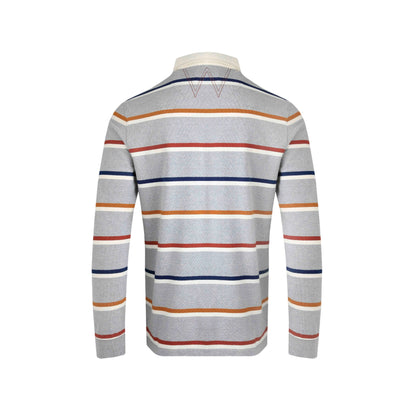Grey Marl - Back - Weird Fish Mens Laxton Striped Organic Long-Sleeved Rugby Shirt
