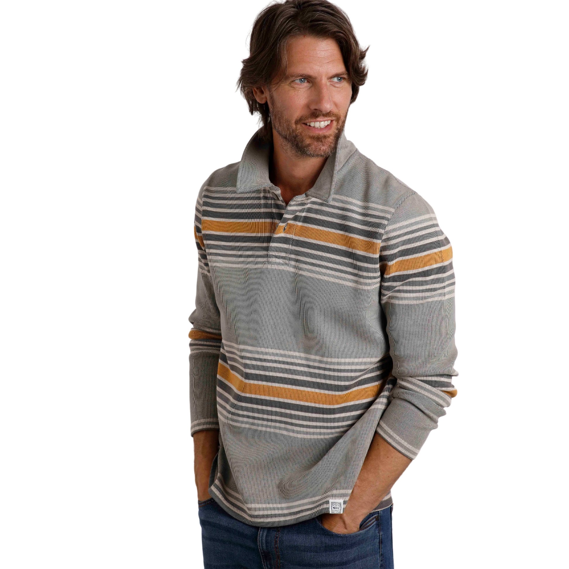 Limestone - Side - Weird Fish Mens Caudale Striped Heavyweight Ribbed Rugby Shirt