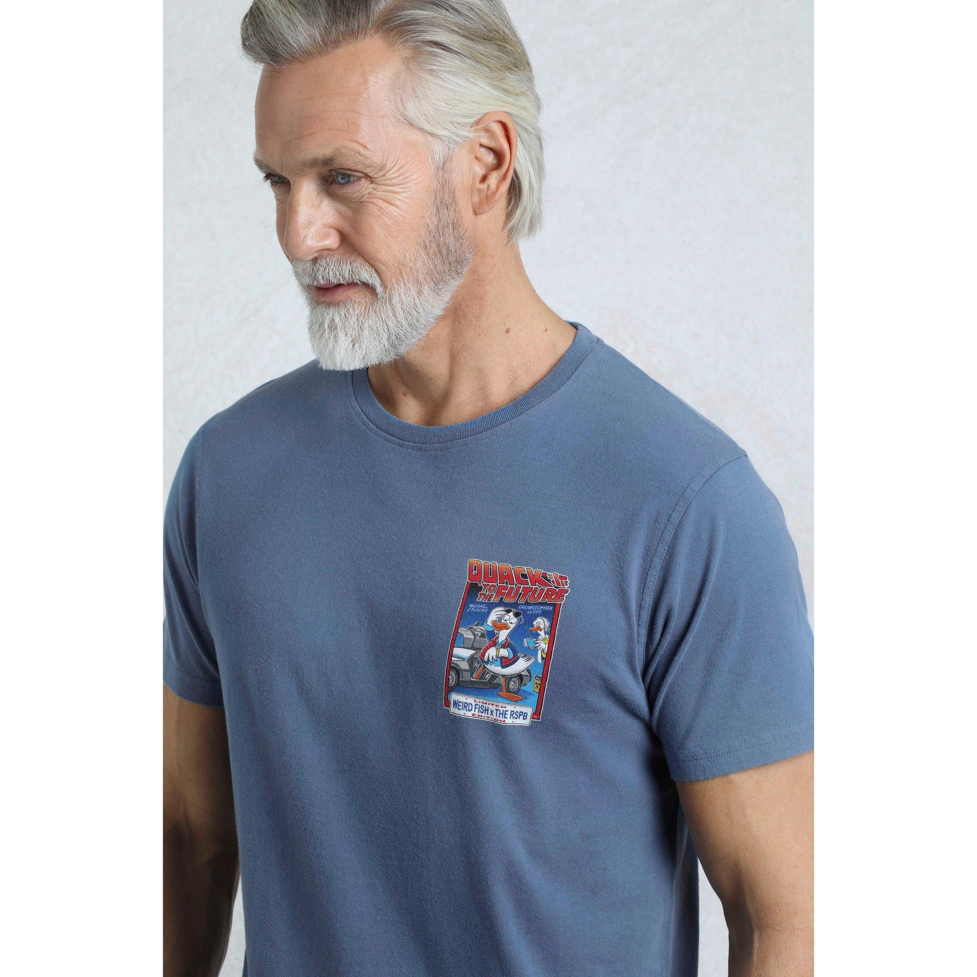 Mid Blue - Close up - Weird Fish Mens Quack to the Future RSPB Collaboration T-Shirt
