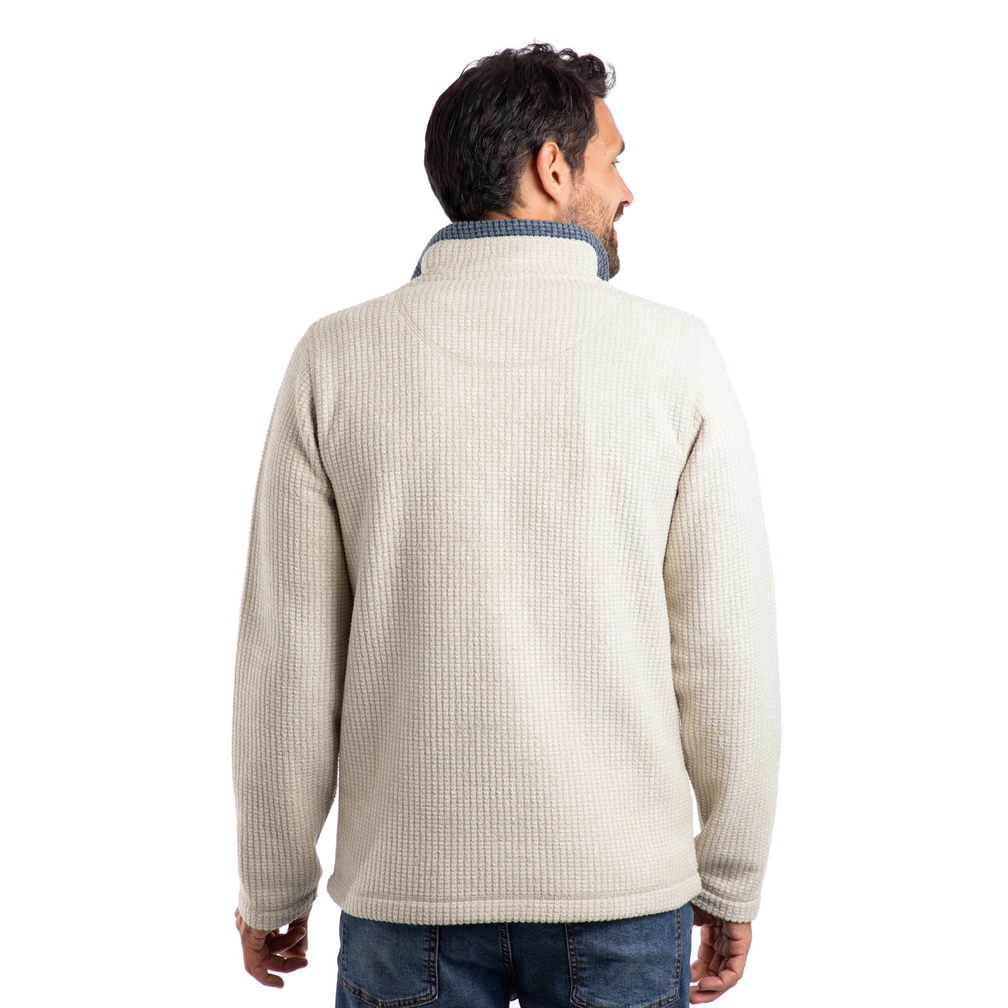 Ecru - Lifestyle - Weird Fish Mens Newark Grid Eco Friendly Quarter Zip Fleece Top