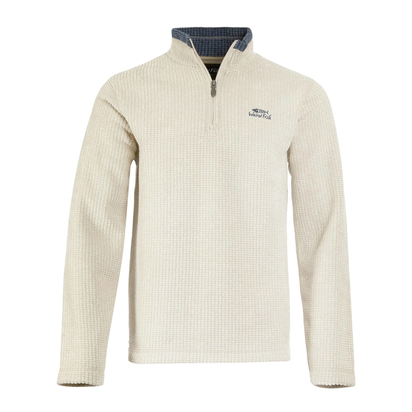 Ecru - Front - Weird Fish Mens Newark Grid Eco Friendly Quarter Zip Fleece Top