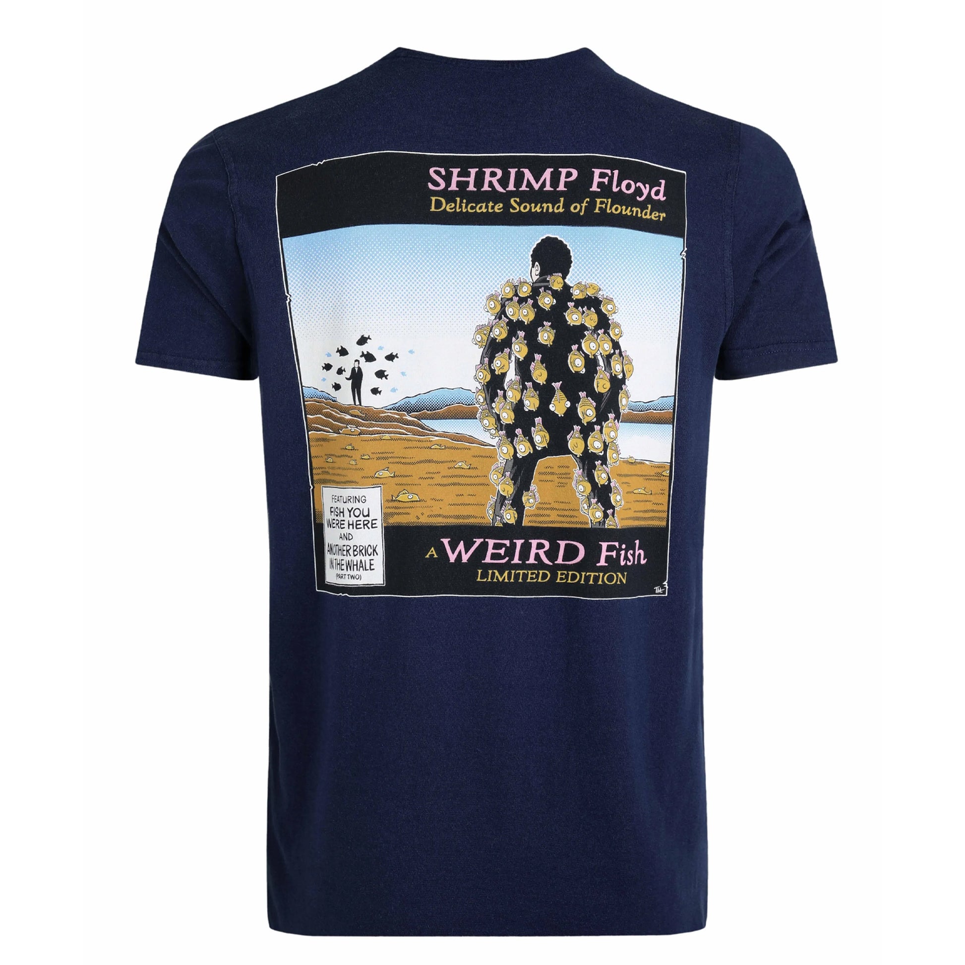 Dark Blue - Back - Weird Fish Mens Shrimp Floyd Back Print Marble Wash T-Shirt