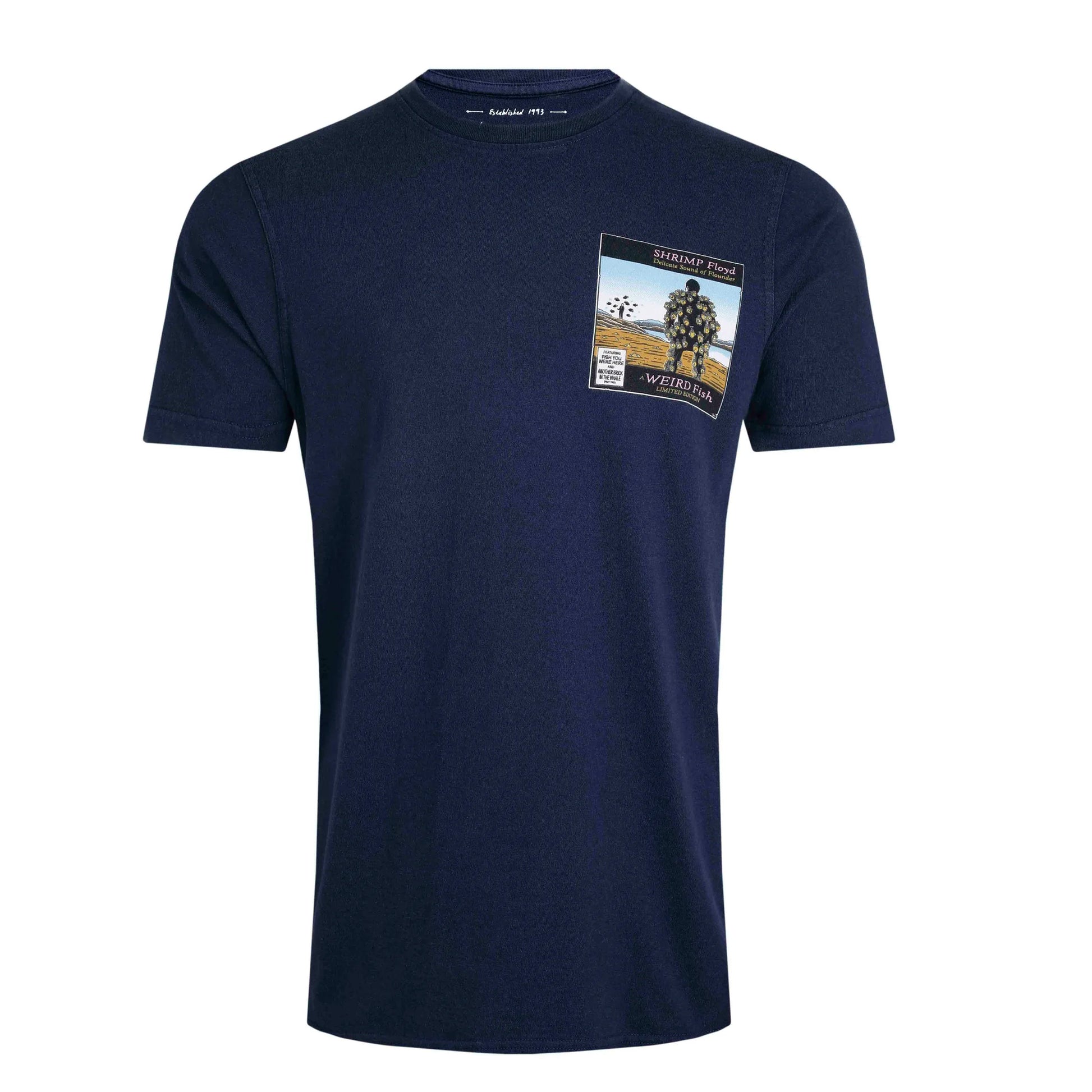 Dark Blue - Front - Weird Fish Mens Shrimp Floyd Back Print Marble Wash T-Shirt