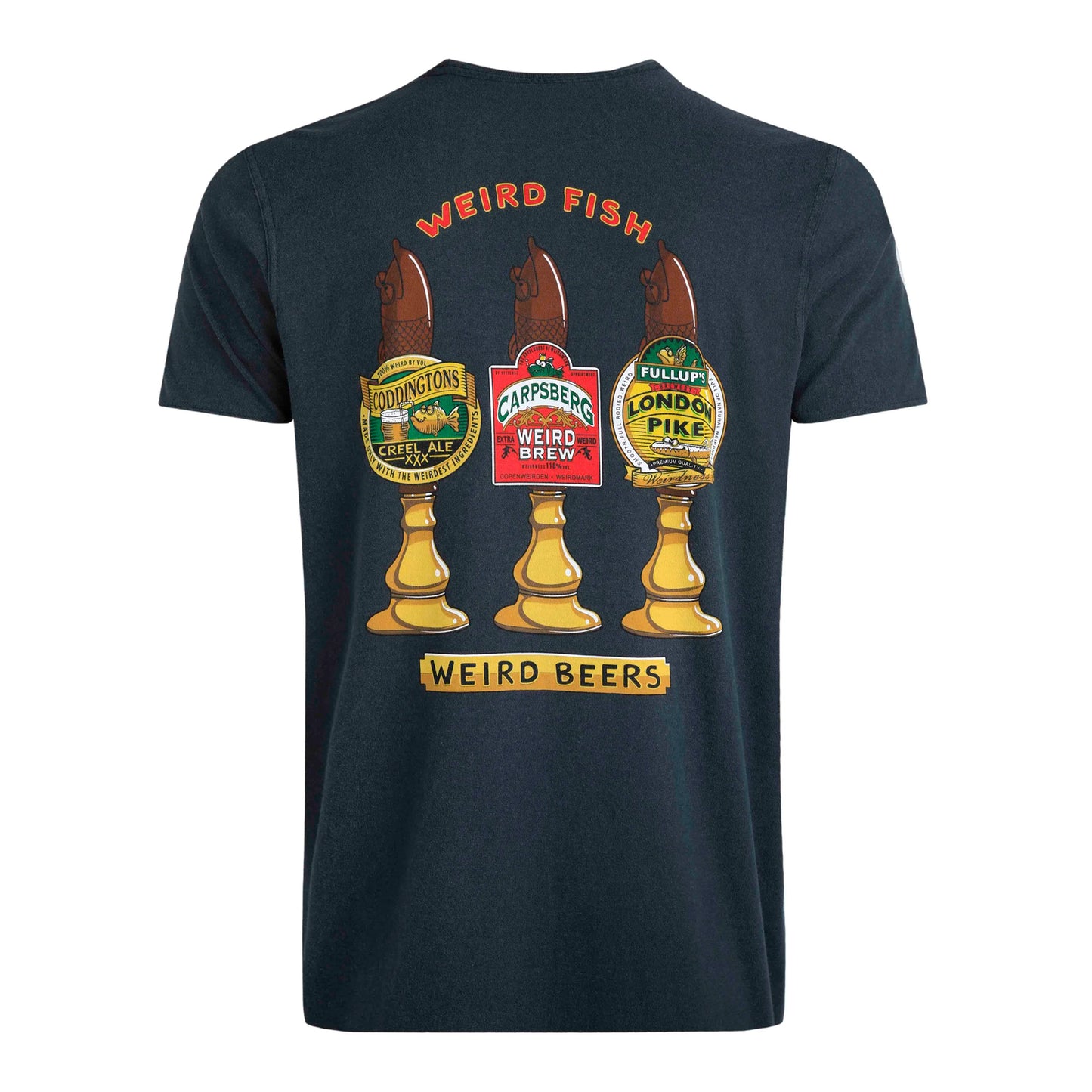Navy - Back - Weird Fish Mens Weird Beers Back Print Marble Wash T-Shirt