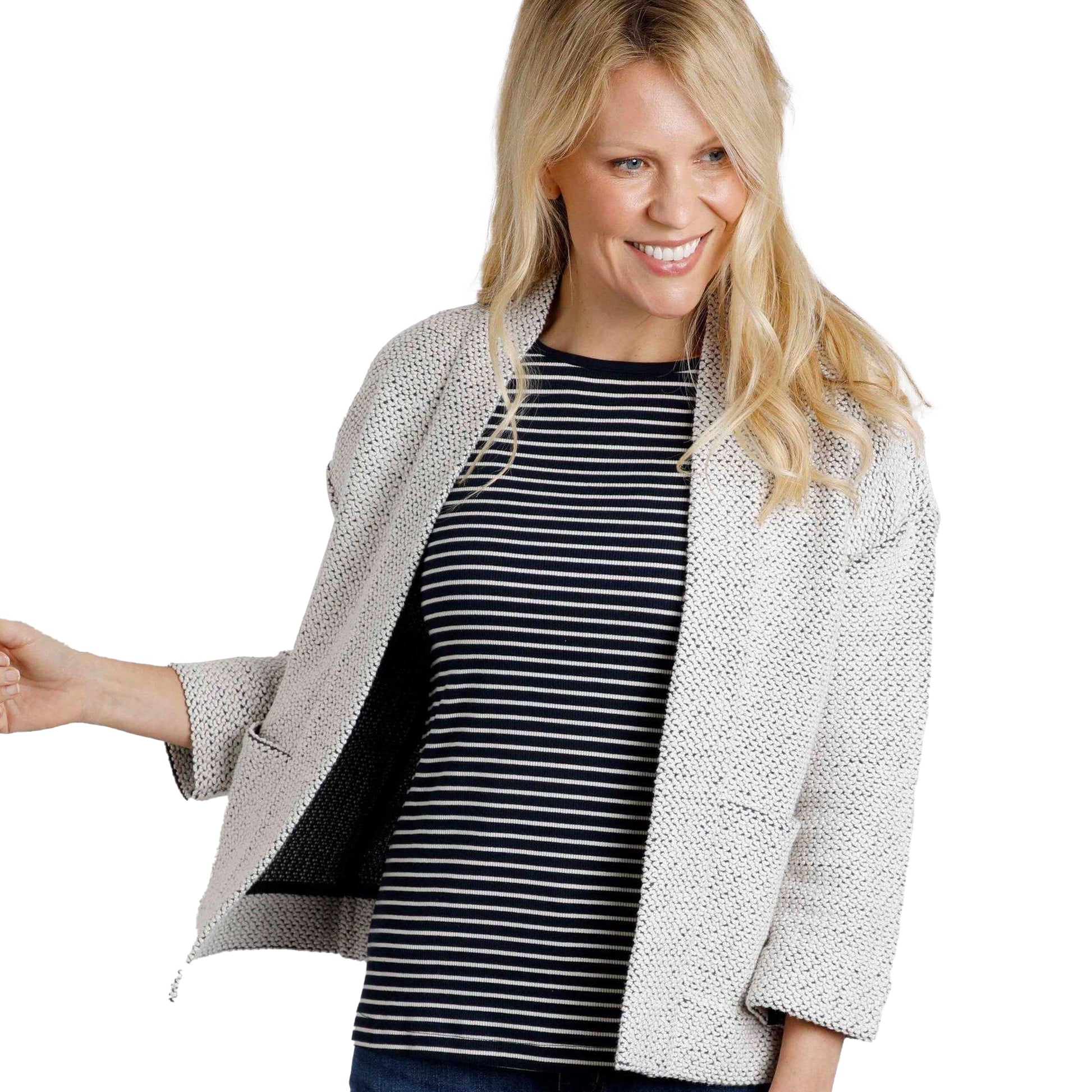 Ecru - Side - Weird Fish Womens-Ladies Santosh Macaroni Cropped Cardigan