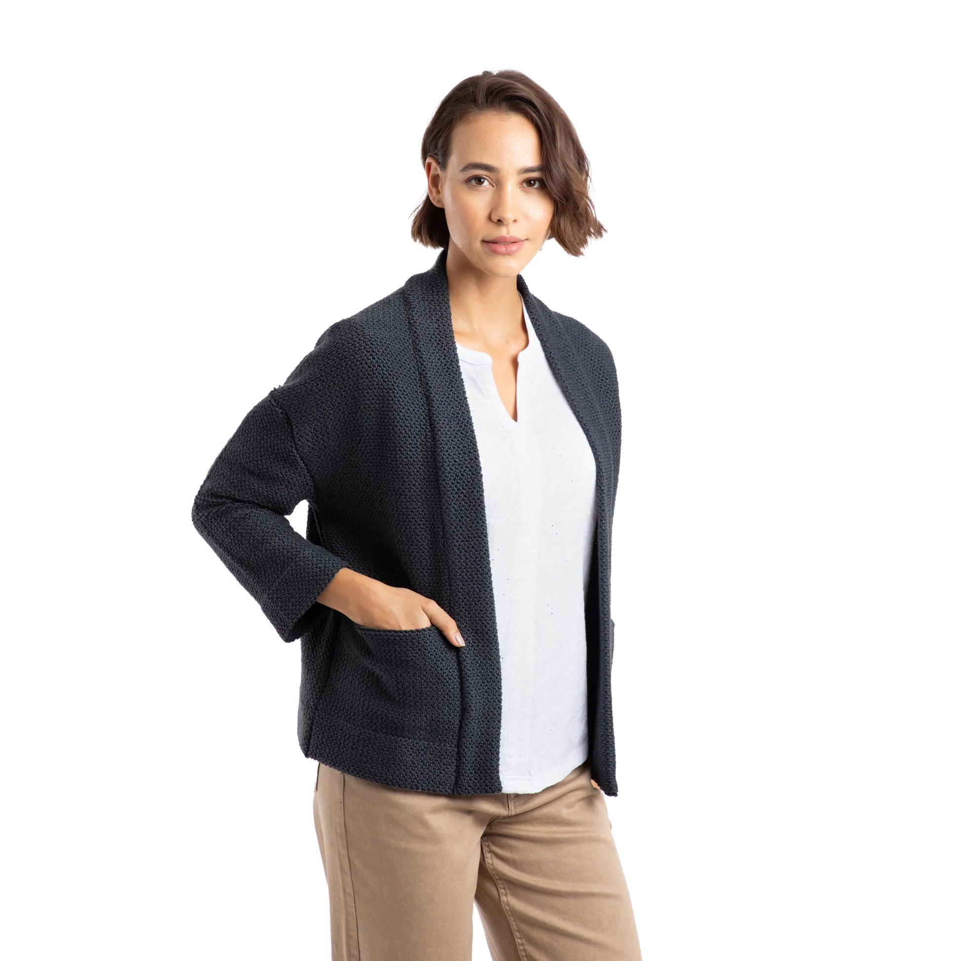 Navy - Side - Weird Fish Womens-Ladies Santosh Macaroni Cropped Cardigan