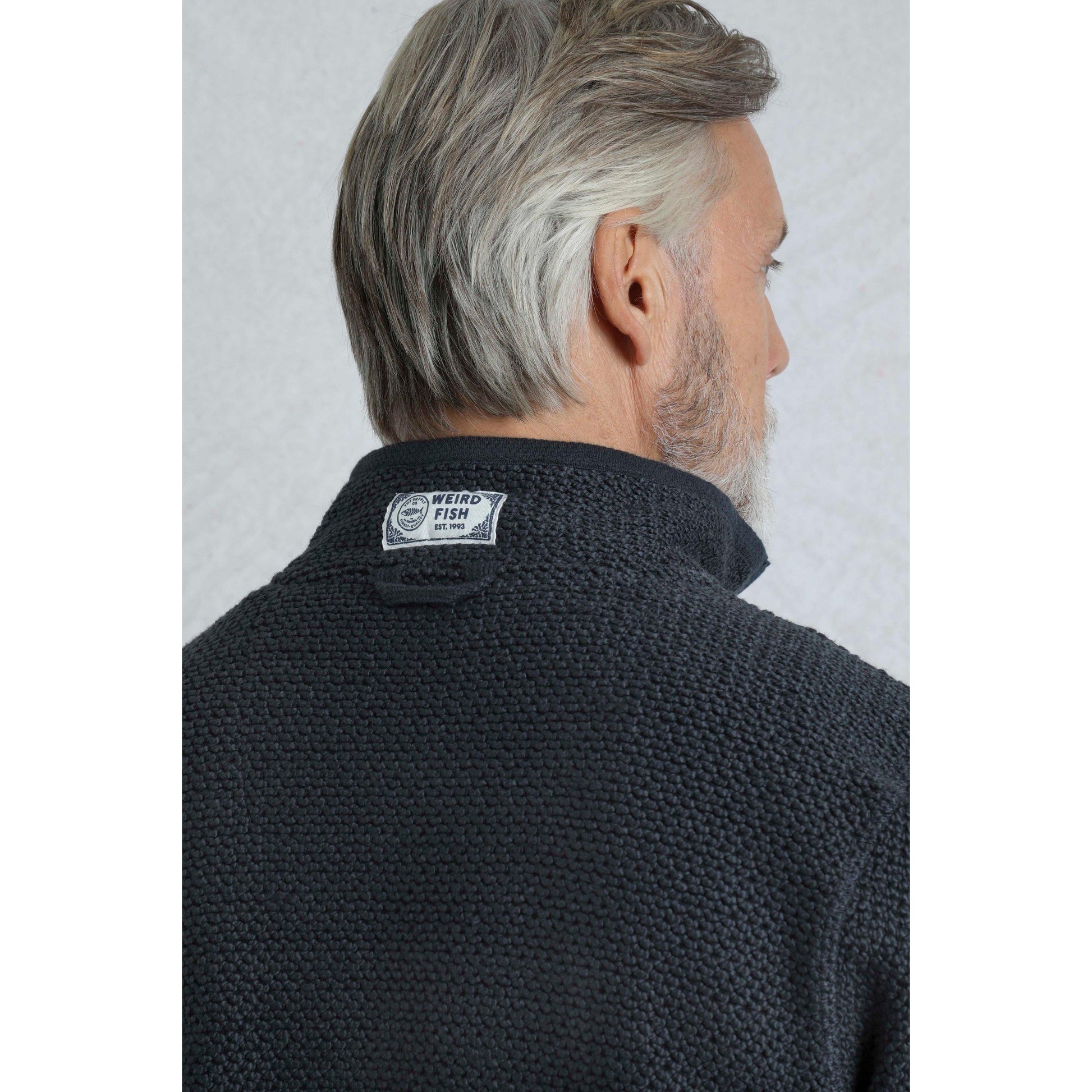 Dark Navy - Close up - Weird Fish Mens Kielder Limited Edition Macaroni Quarter Zip Pullover