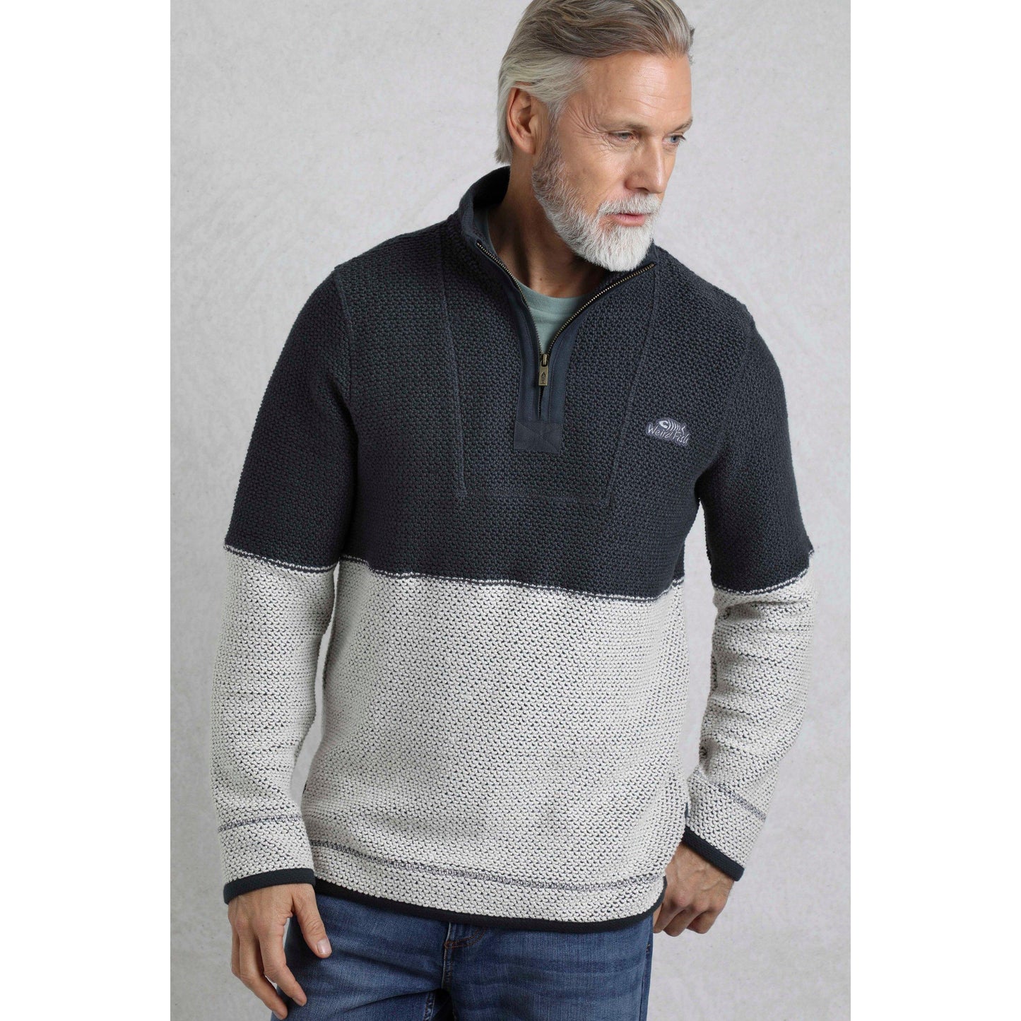 Dark Navy - Side - Weird Fish Mens Kielder Limited Edition Macaroni Quarter Zip Pullover