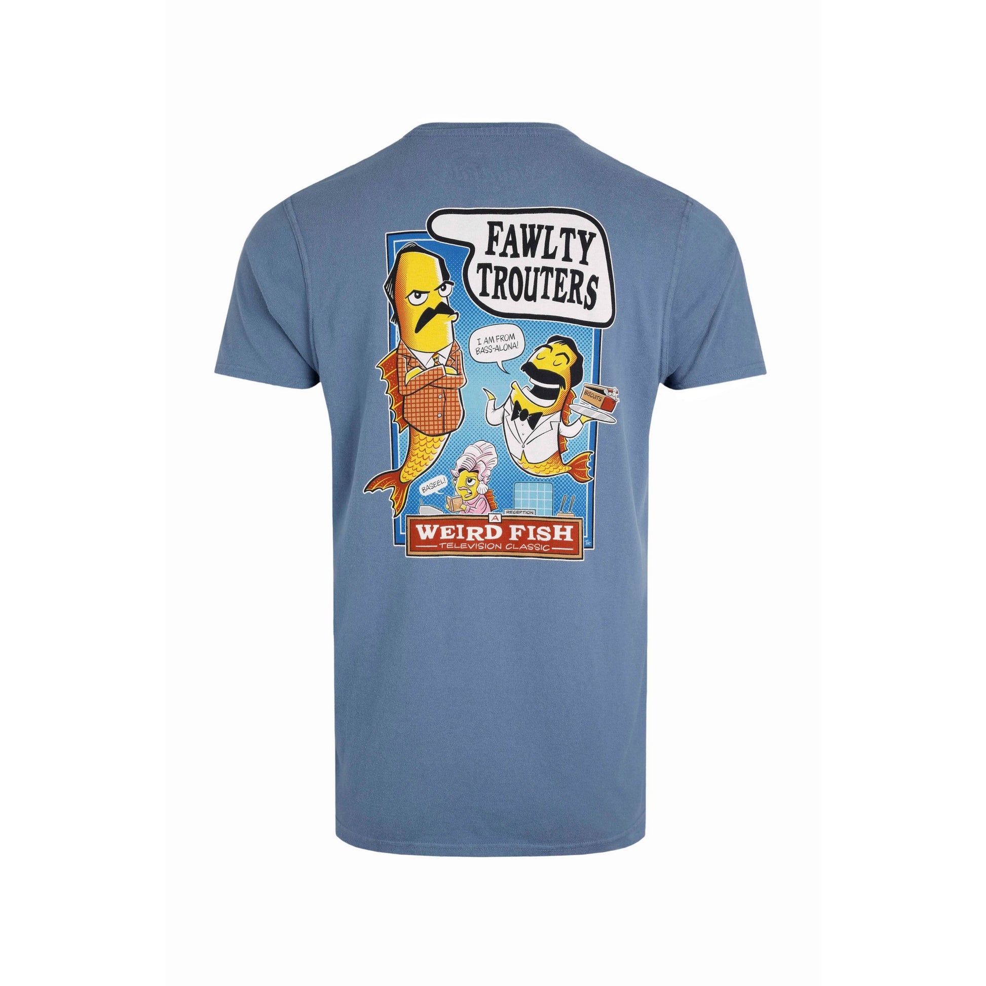 Mid Blue - Back - Weird Fish Mens Fawlty Trouters Marble Wash T-Shirt