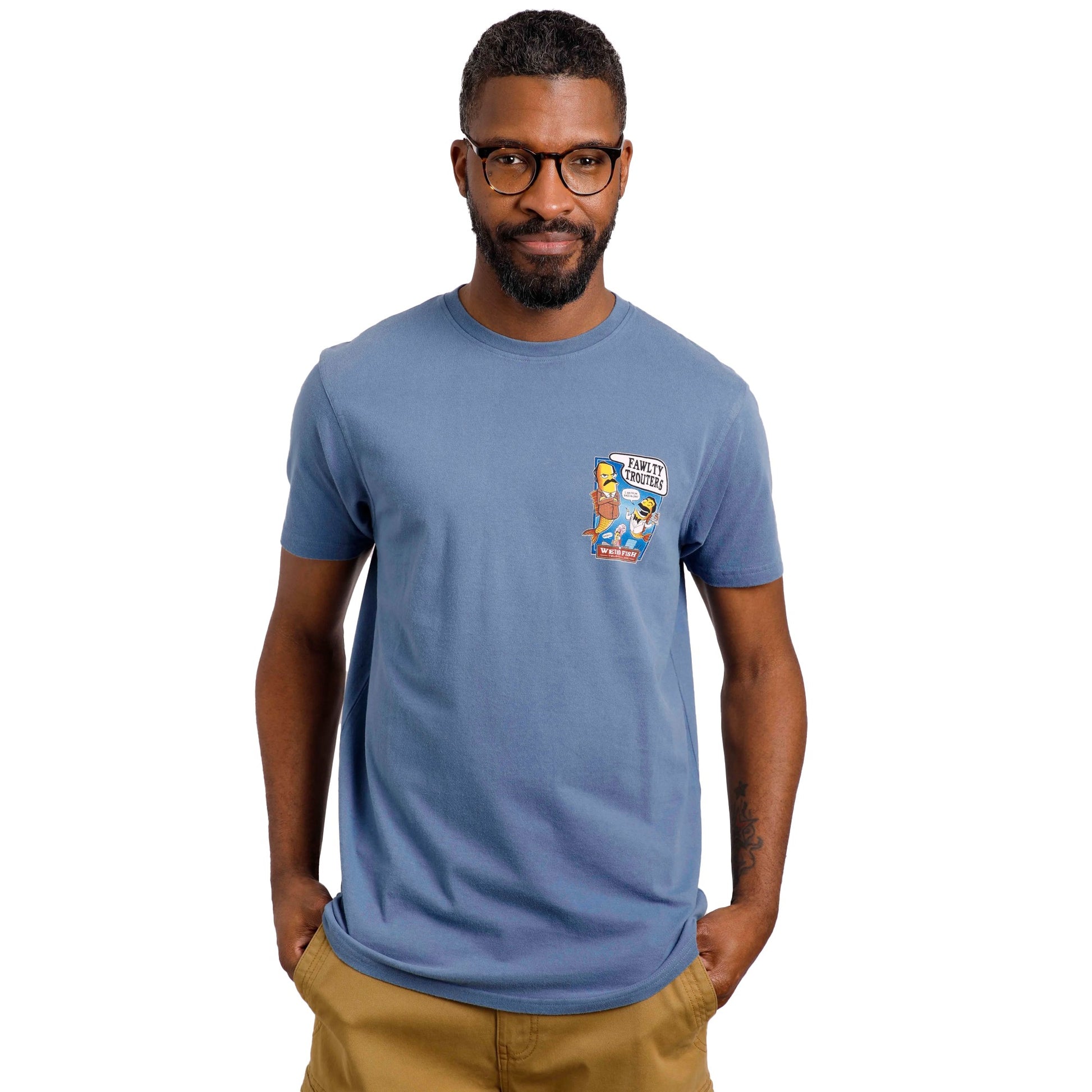 Mid Blue - Side - Weird Fish Mens Fawlty Trouters Marble Wash T-Shirt