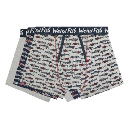 Grey Marl - Front - Weird Fish Mens Ashridge Logo Boxer Shorts (Pack of 3)