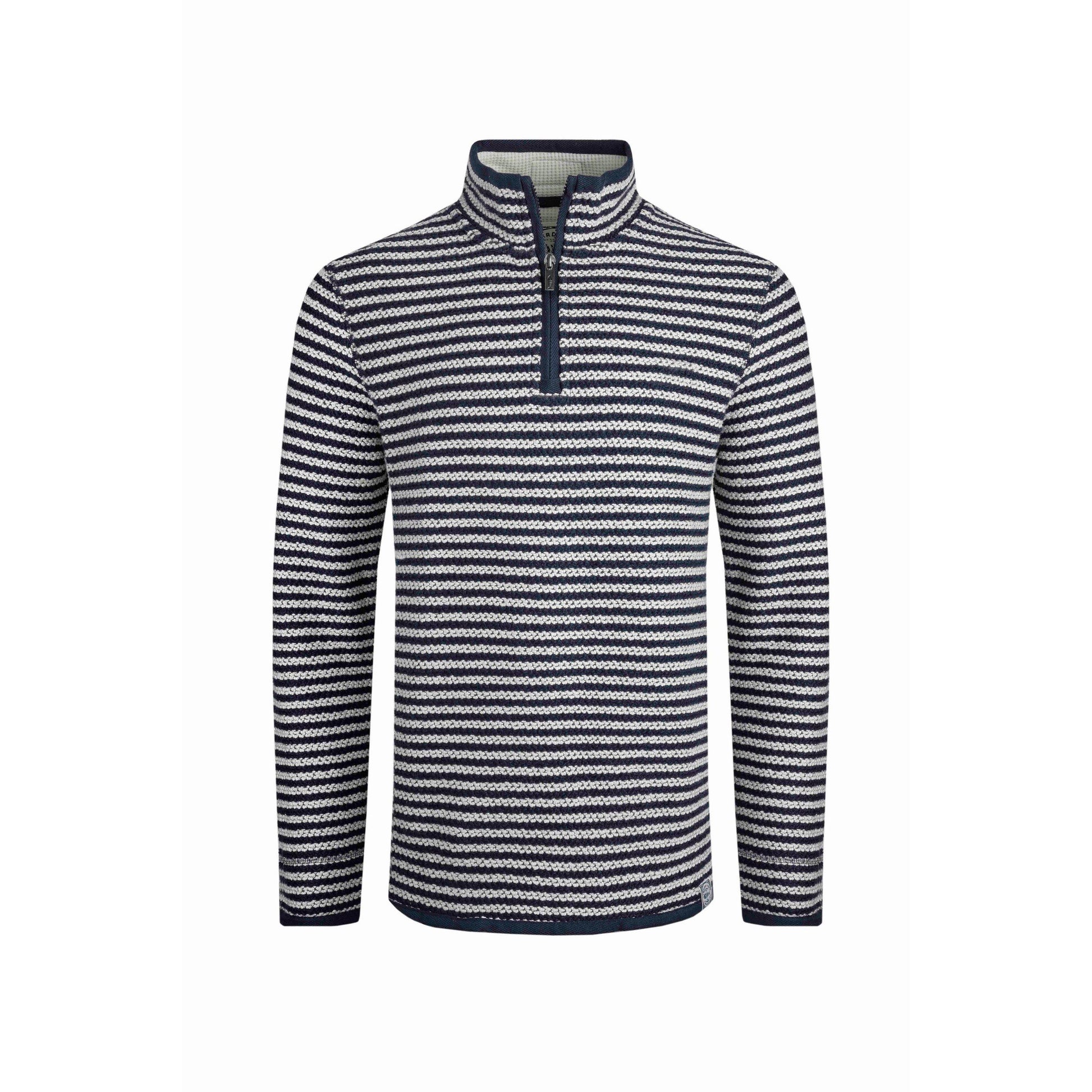 Ecru - Front - Weird Fish Mens Shorling Stripe Macaroni Quarter Zip Jumper