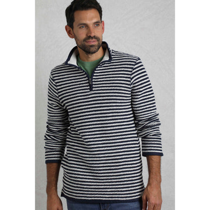 Ecru - Side - Weird Fish Mens Shorling Stripe Macaroni Quarter Zip Jumper
