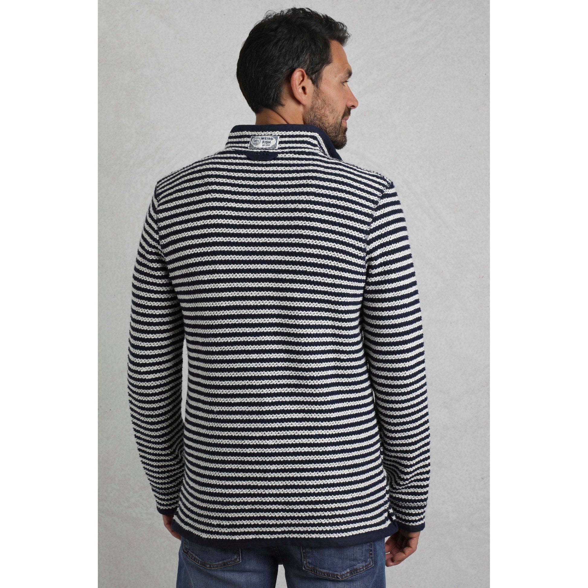 Ecru - Lifestyle - Weird Fish Mens Shorling Stripe Macaroni Quarter Zip Jumper