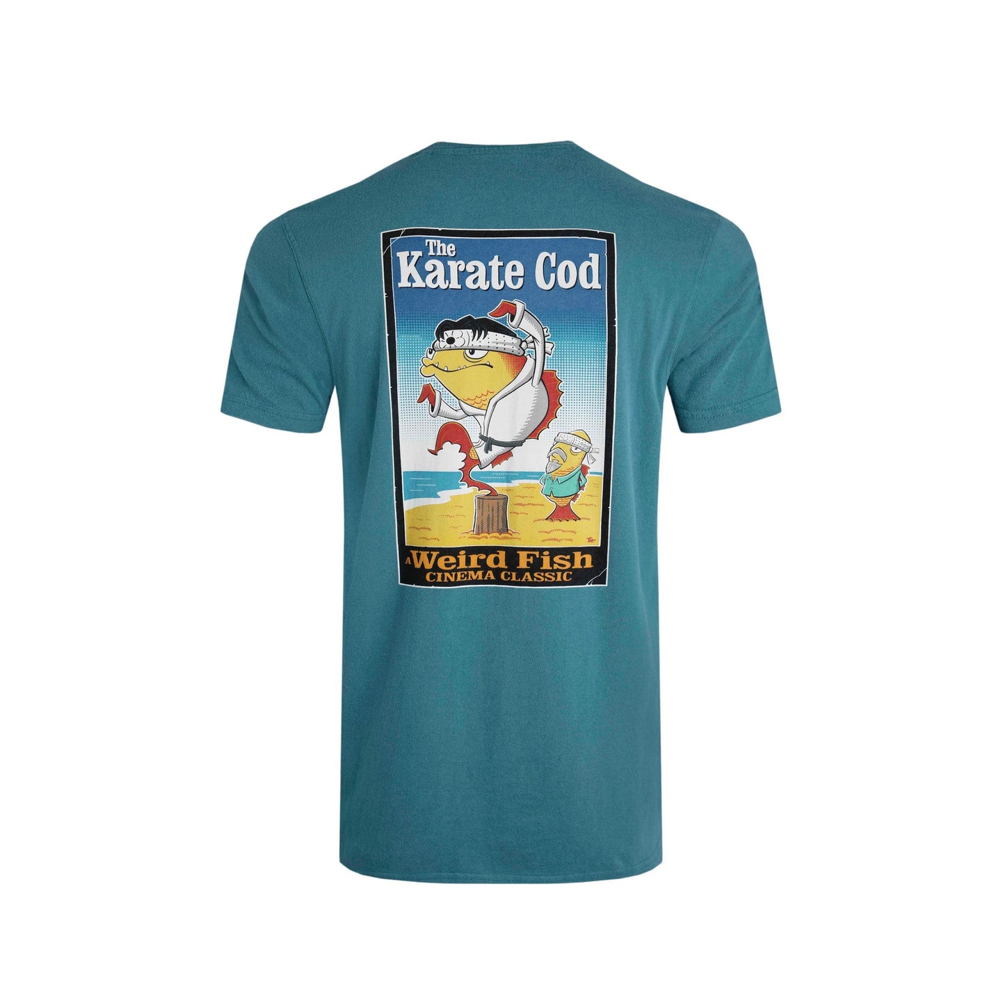 Deep Teal - Back - Weird Fish Mens Karate Cod Marble Wash T-Shirt