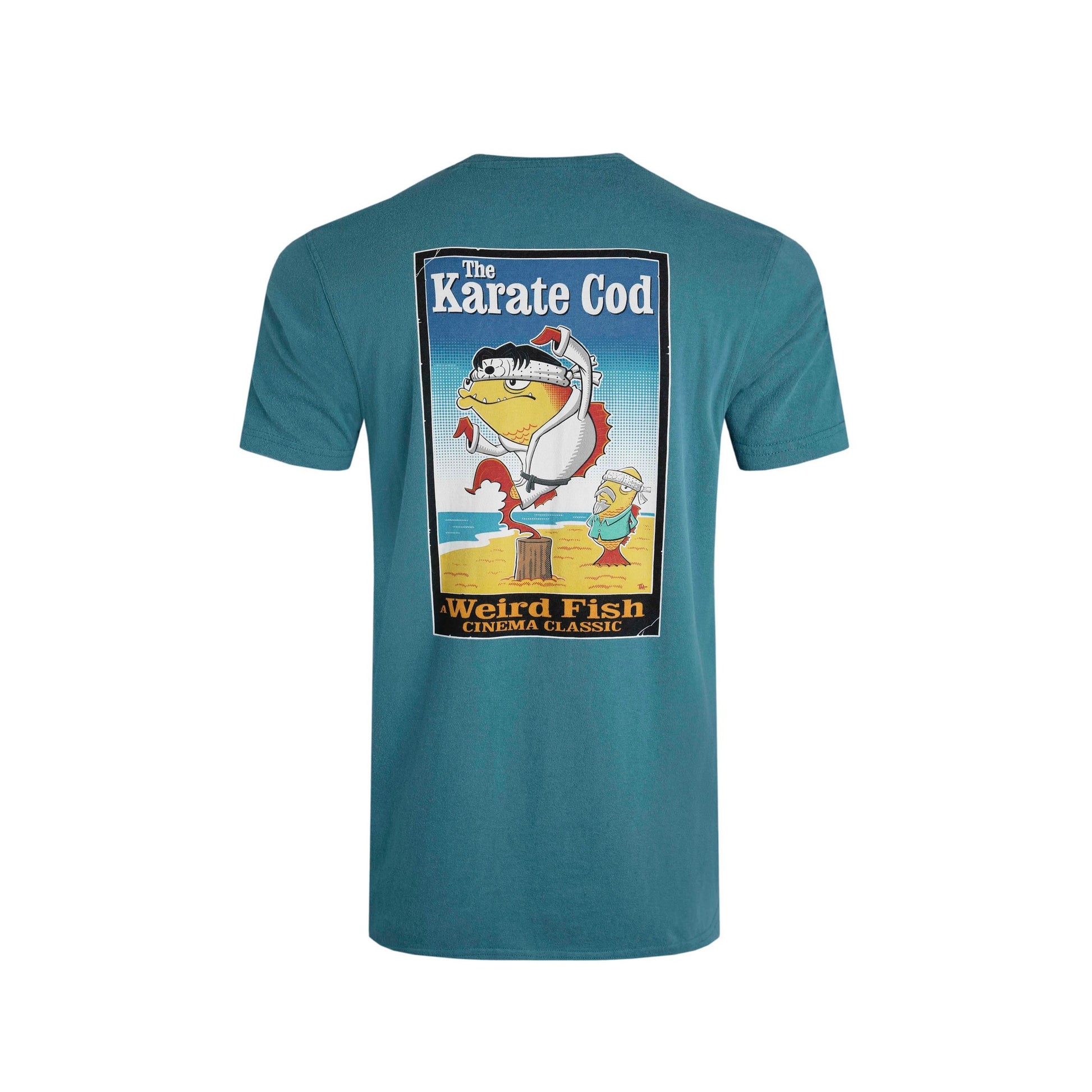 Deep Teal - Back - Weird Fish Mens Karate Cod Marble Wash T-Shirt
