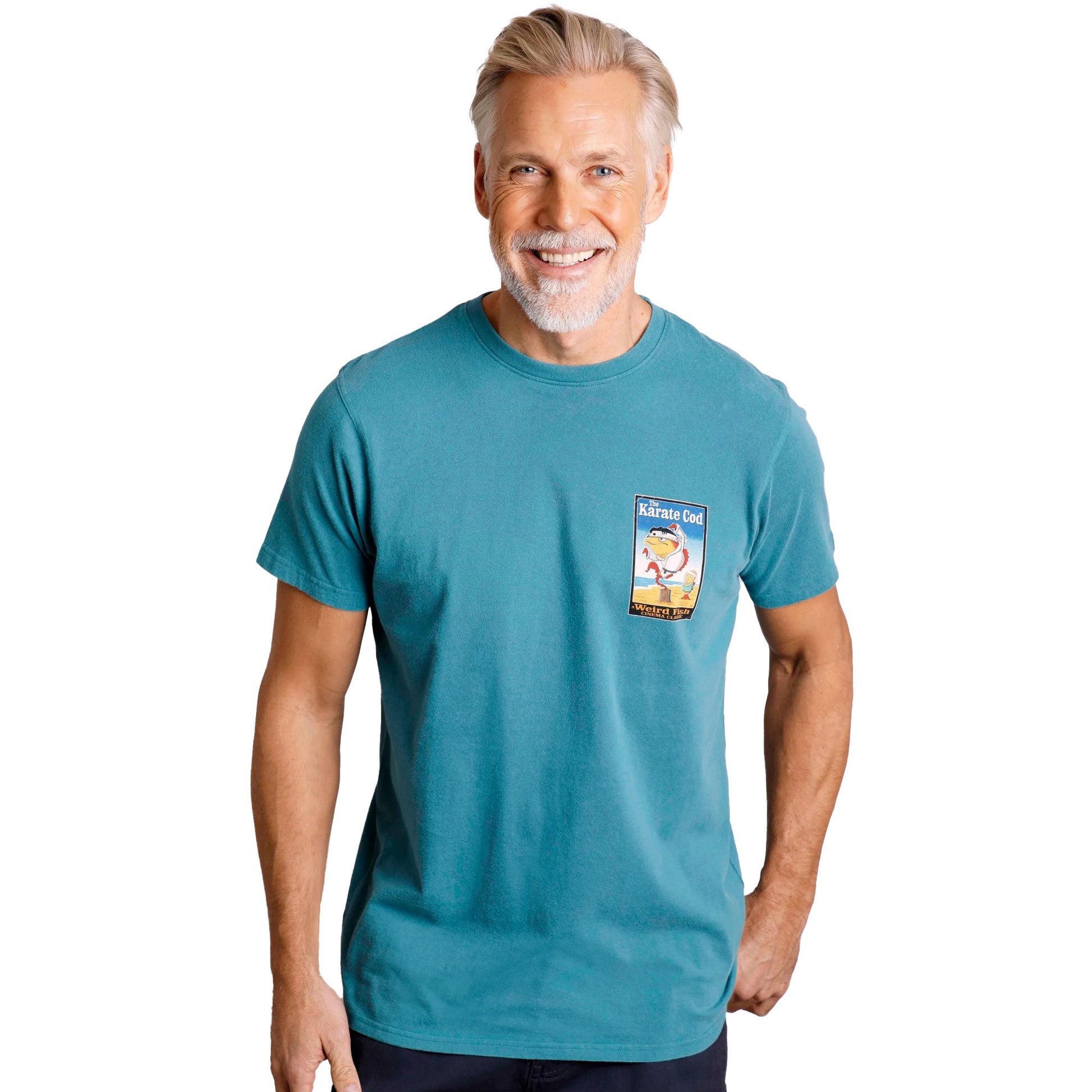 Deep Teal - Side - Weird Fish Mens Karate Cod Marble Wash T-Shirt