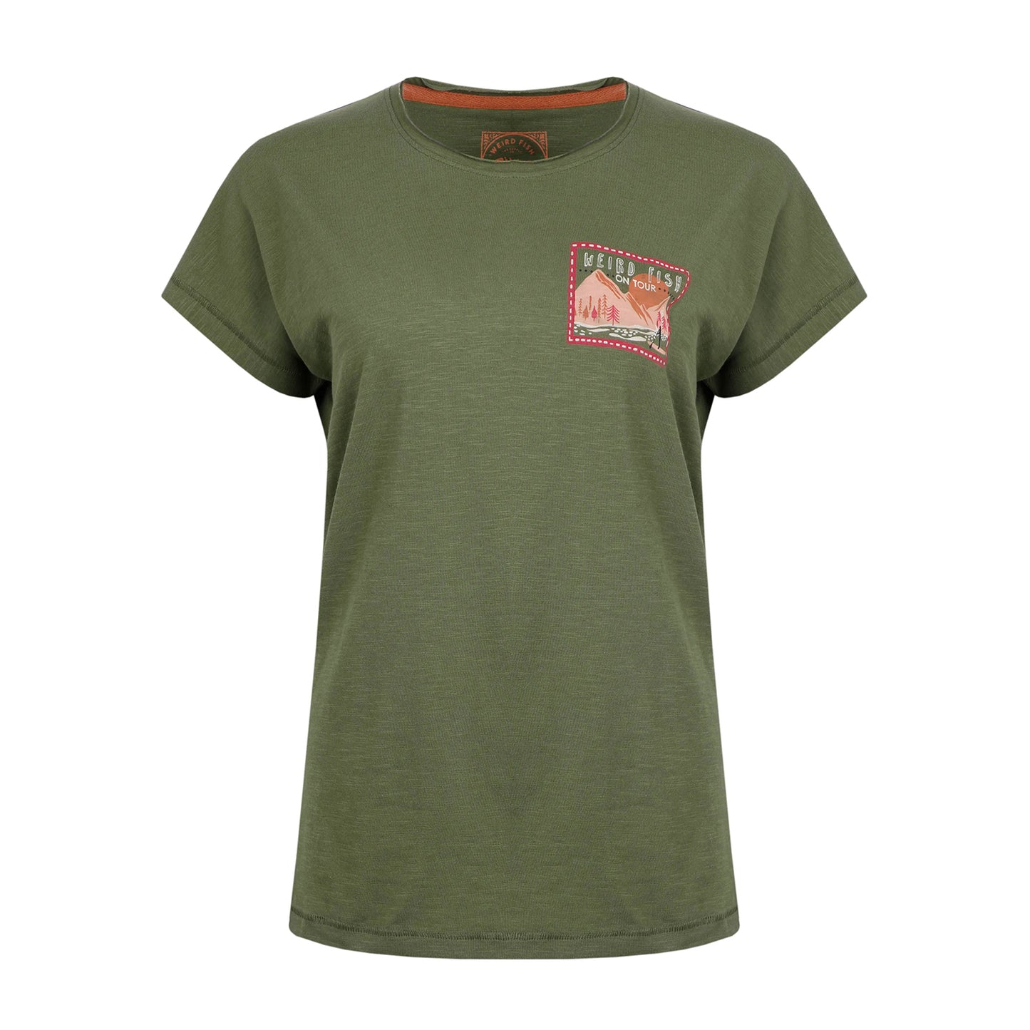 Olive Green - Front - Weird Fish Womens-Ladies Location Graphic Print Slub Organic T-Shirt