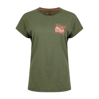Olive Green - Front - Weird Fish Womens-Ladies Location Graphic Print Slub Organic T-Shirt