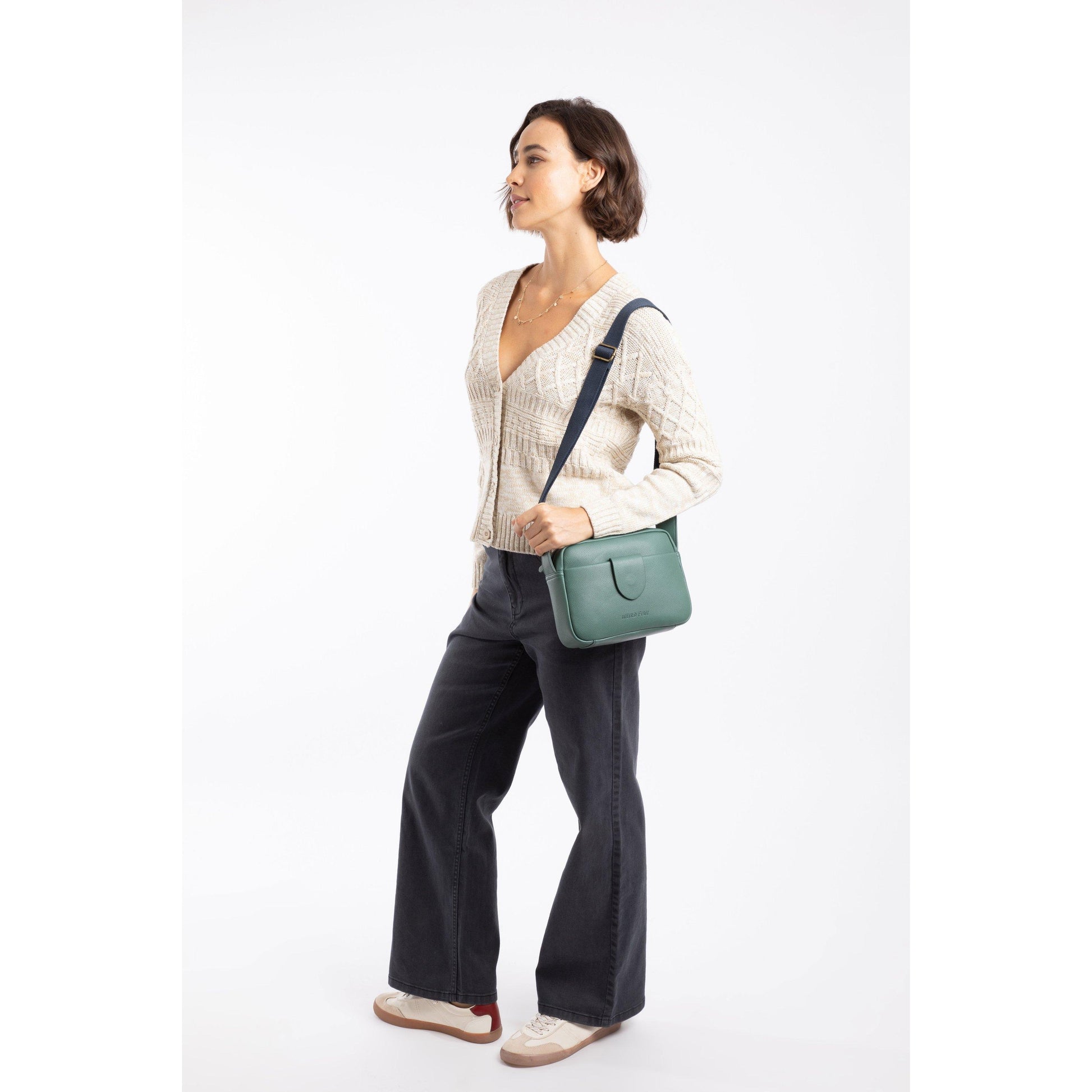Army Green - Back - Weird Fish Dion Plain Vegan Leather Crossbody Bag