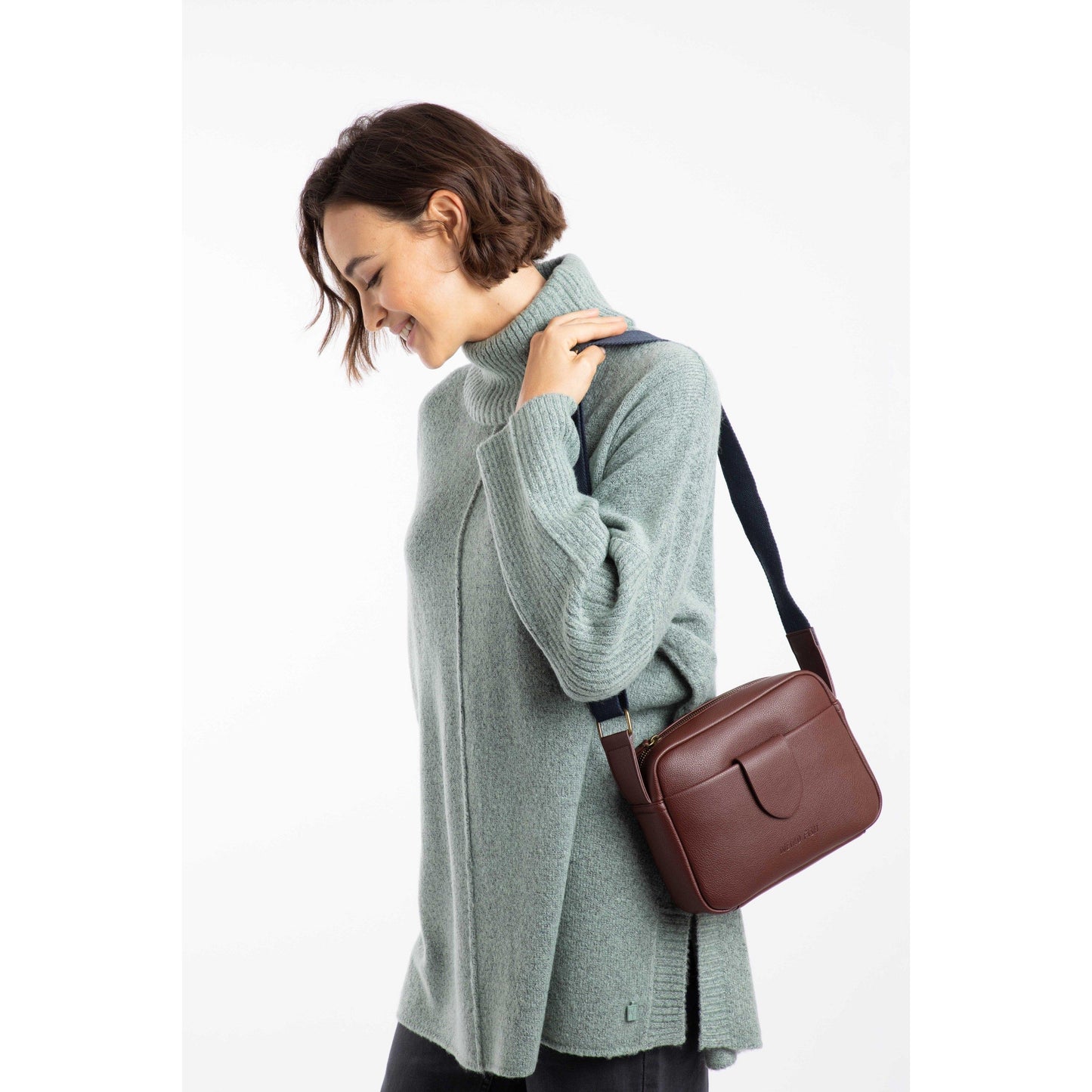 Bitter Chocolate - Front - Weird Fish Dion Plain Vegan Leather Crossbody Bag