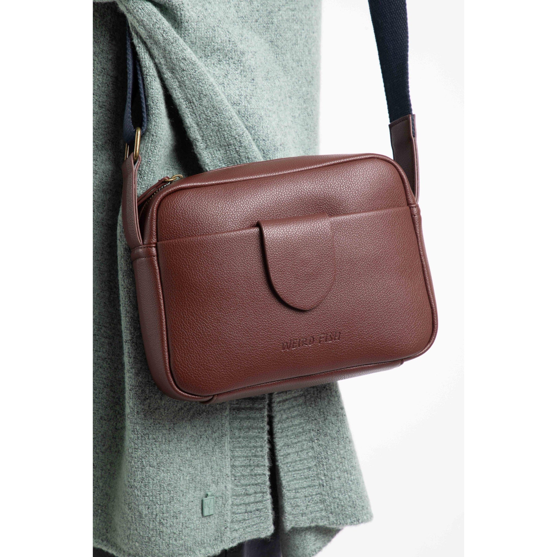 Bitter Chocolate - Back - Weird Fish Dion Plain Vegan Leather Crossbody Bag