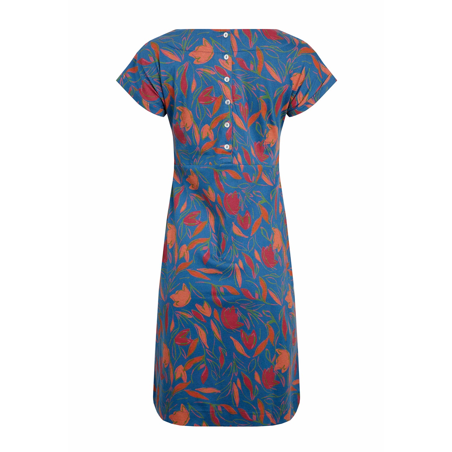 Ensign Blue - Back - Weird Fish Womens-Ladies Tallahasse Leafy Floral Organic Cotton Dress
