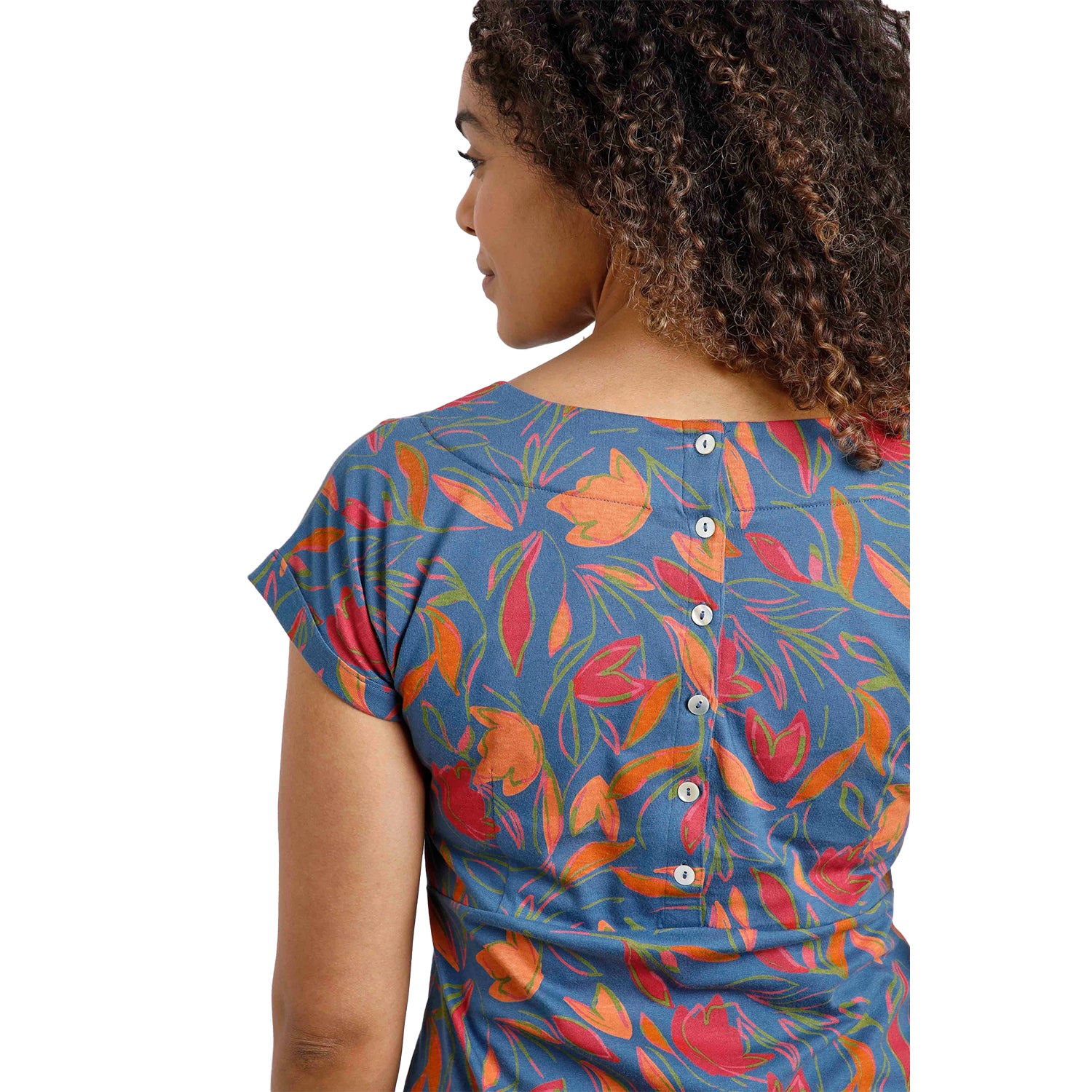 Ensign Blue - Side - Weird Fish Womens-Ladies Tallahasse Leafy Floral Organic Cotton Dress