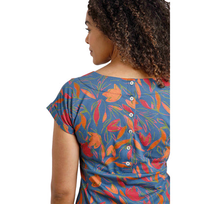 Ensign Blue - Side - Weird Fish Womens-Ladies Tallahasse Leafy Floral Organic Cotton Dress