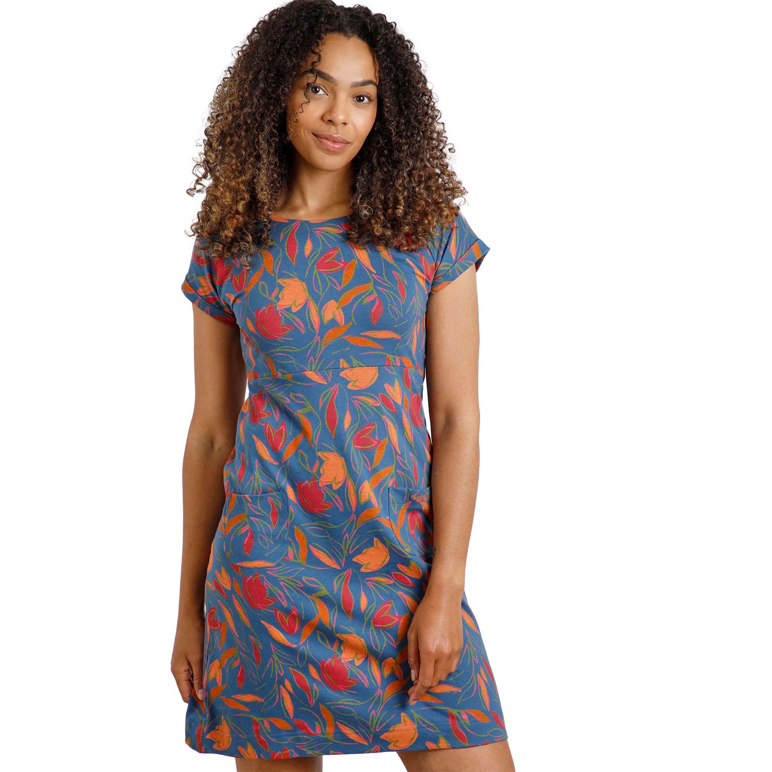 Ensign Blue - Lifestyle - Weird Fish Womens-Ladies Tallahasse Leafy Floral Organic Cotton Dress