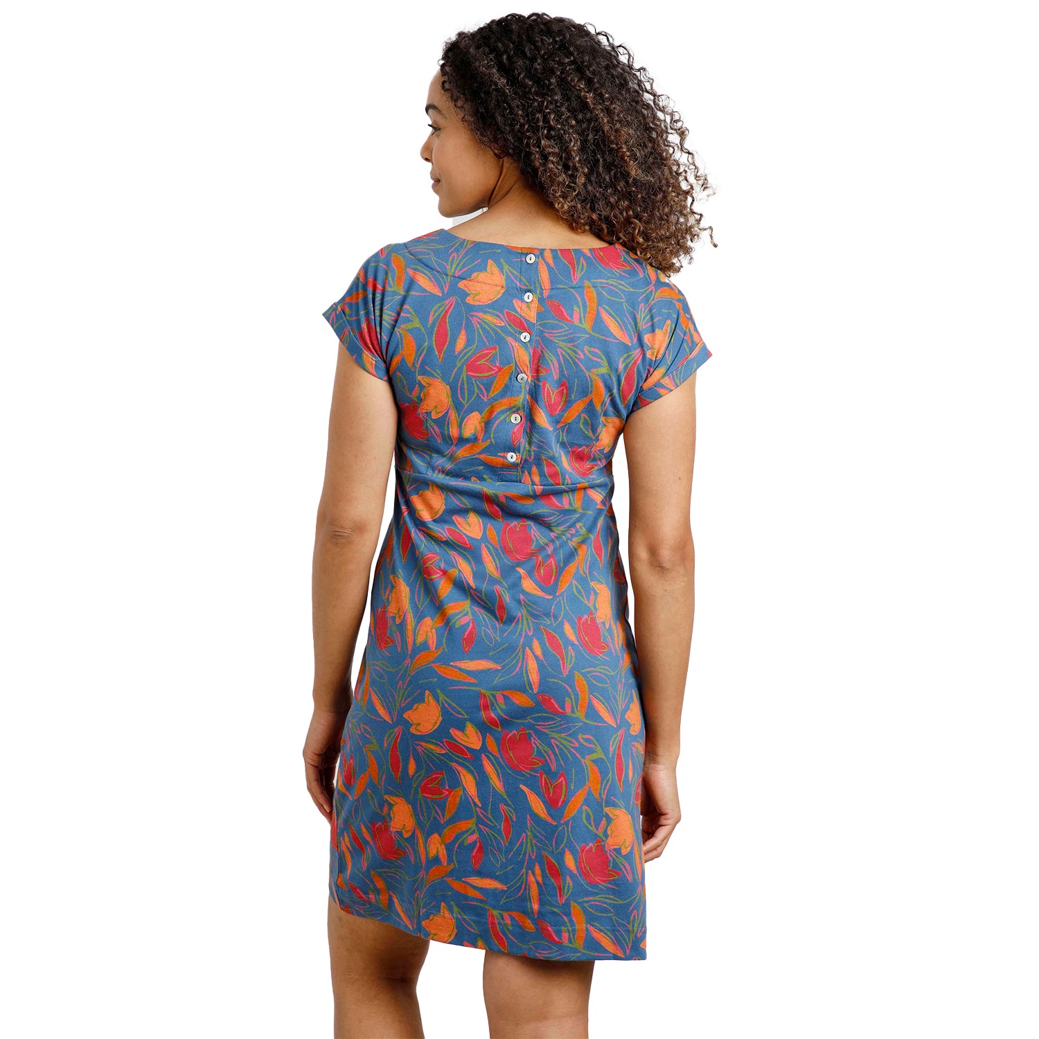Ensign Blue - Pack Shot - Weird Fish Womens-Ladies Tallahasse Leafy Floral Organic Cotton Dress